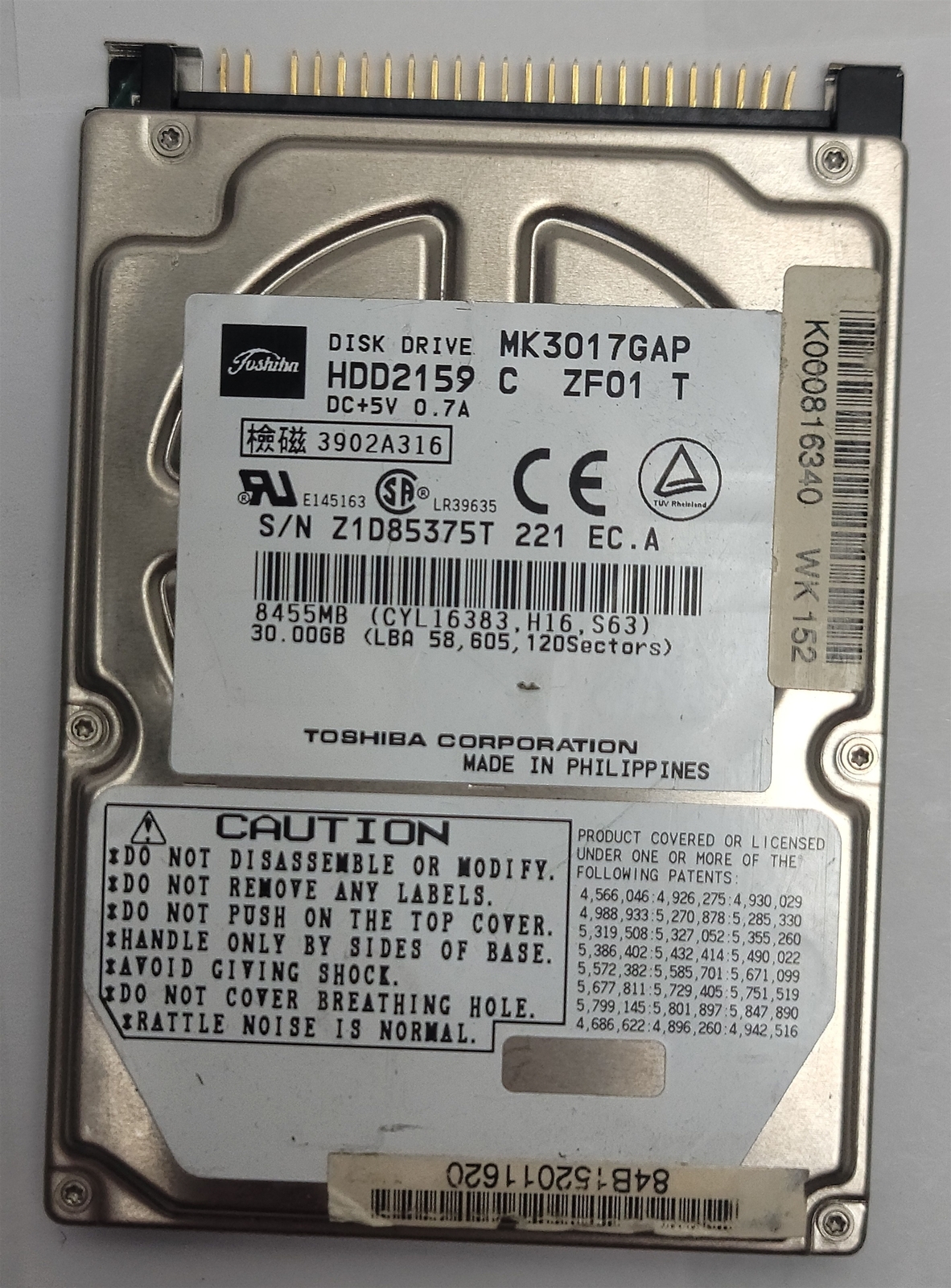 Toshiba MK3017GAP , 2.5&quot; HDD , 30 GB, 44-Pin IDE/PATA/ATAPI-5 , tested w... - $34.27