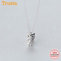 TrustDavis 100% 925 Sterling Silver Owl Necklace Animal Pendant Women Birthdya G - £14.59 GBP