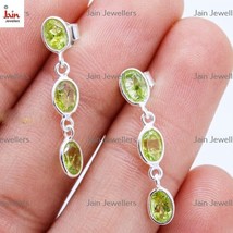 18 Kt Real Solid White Gold Oval Cut Peridot Dangle Drop Earrings  45 MM - $2,844.44