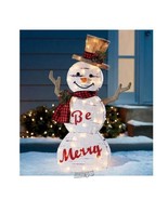 37&quot; Indoor/Outdoor Pre-Lit Holiday &quot;Be Merry&quot; Decorative Christmas Snowm... - £33.49 GBP