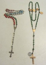 Vintage Rosaries  green / multi color glass  beads / medals - $57.00