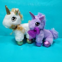 MTY Unicorn Lot Of 2 Gold 9&quot; Purple 7&quot; Plush Stuffed Animal Shiny Horn Feet  - £17.85 GBP