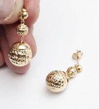 18k Solid Yellow Gold  Round Balls drop  Earrings, Diamond Cut #AG - £321.33 GBP
