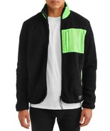 WeSC Moritz Mixed-Media Sherpa Slim Fit Fleece Jacket Black Neon Green-S... - $39.88