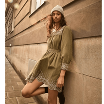 MADEWELL Embroidered Square Neck Corduroy Minidress, Small (2/4), Tan, NWT - £72.91 GBP