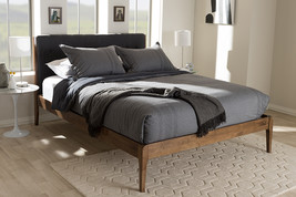 Frydel Dark Gray Fabric and Medium Brown Finish Wood King Size Platform Bed - $4,277.72 MXN