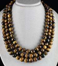 Natural Tiger Eye Beads Round 3 L 2016 Ct Big Gemstone Antique Fashion Necklace - £349.25 GBP