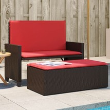 vidaXL Patio Bench with Cushions and Footstool Brown Poly Rattan - £287.21 GBP