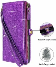 LG Velvet 5G Wallet Case Premium PU Leather Flip Zipper Card Slots Bling Purple - $36.86