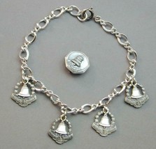Sterling Bracelet 4 Bell Telephone Attendance Charms + Bell T Of PA Pin - £47.18 GBP