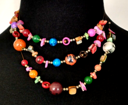 Erica Lyons  Vintage Fashion Necklace Multi  Strand Wire Multicolor Beads - £11.99 GBP