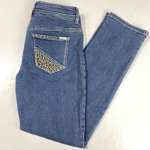 Chicos So Slimming Tapered Sz 00 (US 2) Midrise Denim Jeans Cheetah Print Jewels - £12.53 GBP