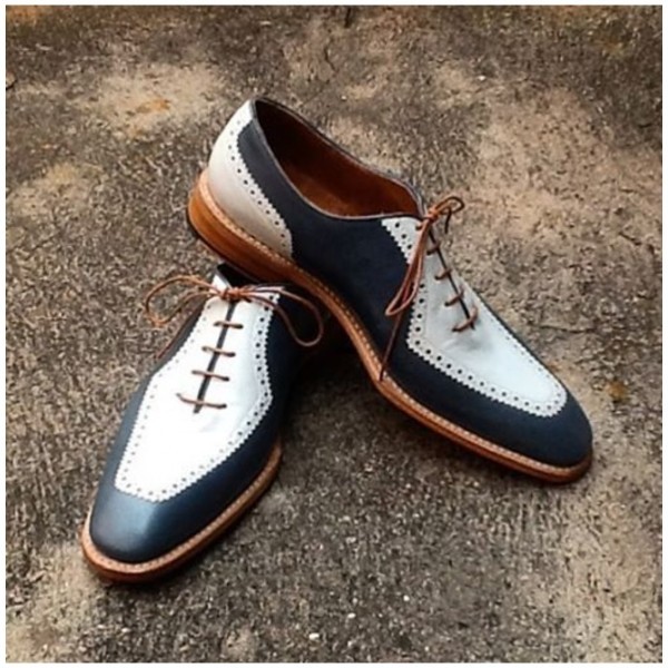 Men Black White Rounded Toe Lace Up Oxford Real Genuine Leather Shoes US 7-16