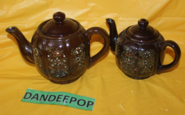 Vintage 2 Piece Japan Painted Floral gold Trim Brown Ceramic Teapot Set Wales - £27.17 GBP