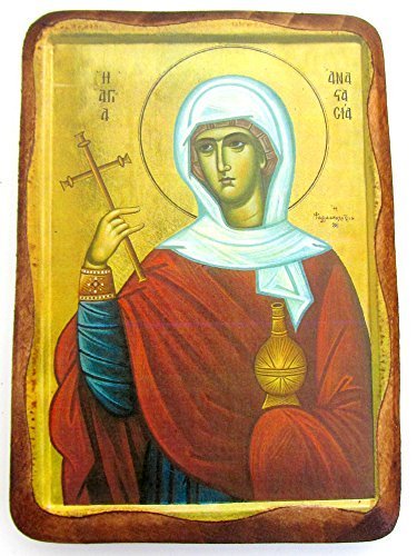 Wooden Greek Christian Orthodox Wood Icon of Saint Anastasia / 1AP