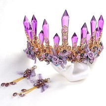 Dreamty Luxurious Sparkling Purple Violet Crystal Flower Bridal Wedding Crown Ti - £58.75 GBP