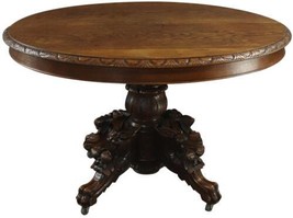 Antique Dining Table French Hunting Renaissance Oval 1890 Carved Oak Ped... - $3,199.00