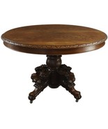Antique Dining Table French Hunting Renaissance Oval 1890 Carved Oak Ped... - $3,199.00