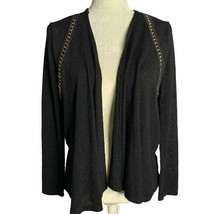 ING Open Front Cardigan Sweater M Black Long Sleeves Knit Chain Detail - $16.70
