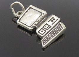 925 Sterling Silver - Vintage Old Fashioned Desk Top Computer Pendant - PT8148 - £21.19 GBP