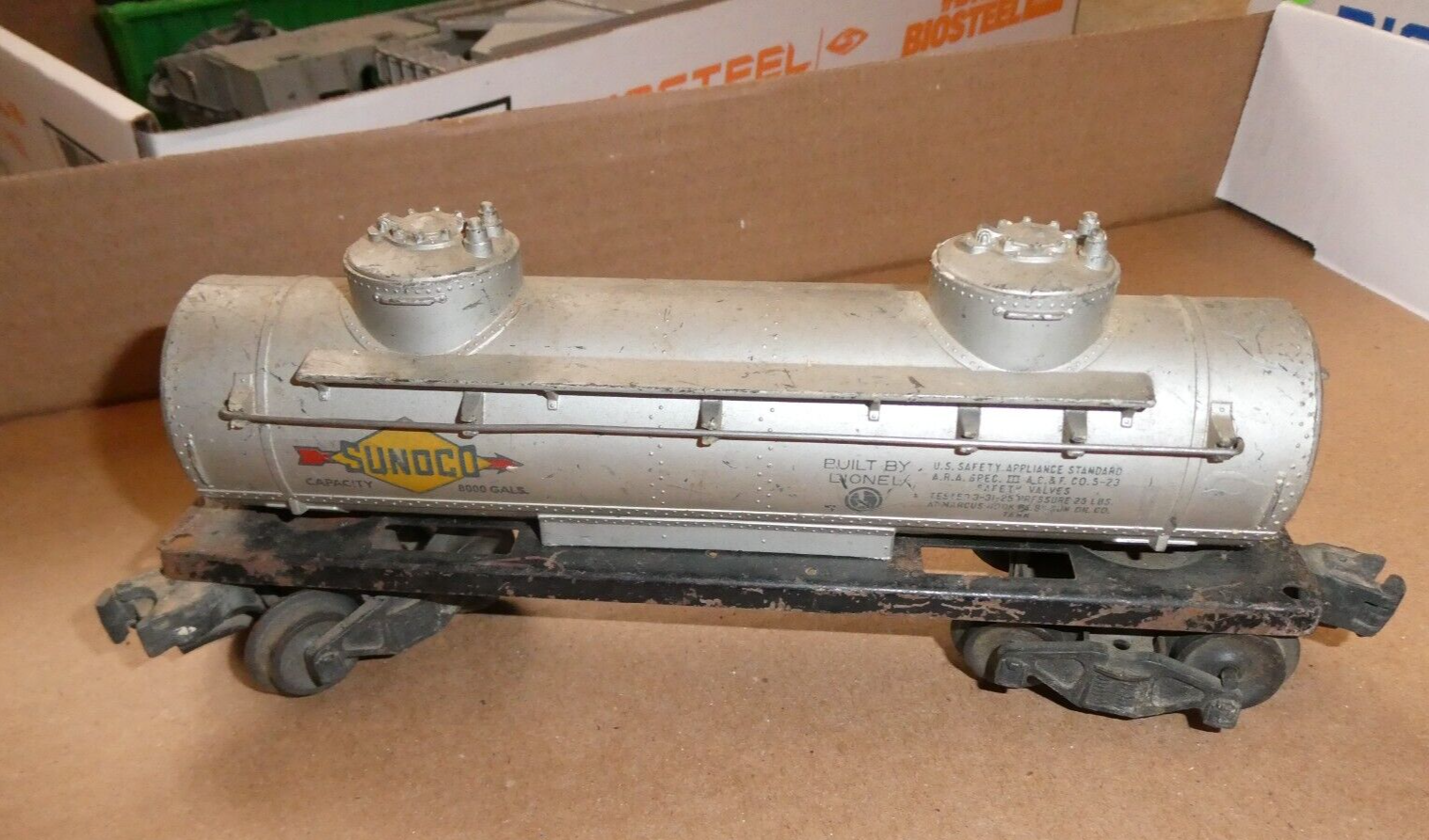 Vintage O Scale Lionel Lines Silver 6465 Sunoco Oil Tank Car 8" Long #2 - $17.82