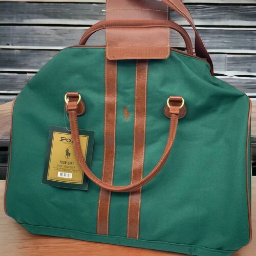 Primary image for Vintage Polo Ralph Lauren Duffle Bag Elite Traveler Strap Green Brown 20" NWT