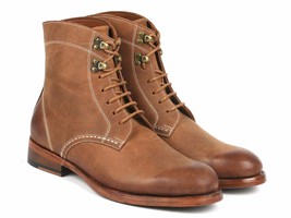Paul Parkman Mens Shoes Boots Brown Welted Nubuck Leather Handmade 824NBR22 - $649.99