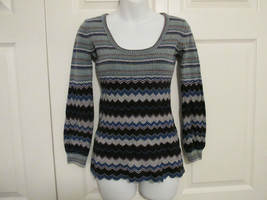 Free People Zig Zag Scoop Neck Bishop Sleeves Striped Knit Sweater Sz S/P Euc - £23.45 GBP