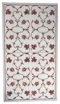 Marble Inlay PietraDura Table Top Carnelian Marquetry Handmade Garden Decor H452 - £1,065.17 GBP+