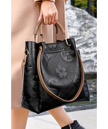 Black Embossed Leather Multi-functional Shoulder Bag with Handle - $60.77