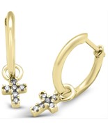 14K Yellow Gold Diamond Cross Dangle Hoop Earrings - $612.78 CAD