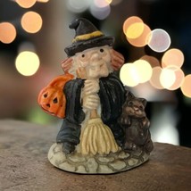 Witch MINI Ceramic Figure Halloween Diorama Black Cat Broom Pumpkin Vintage 80s - $9.88