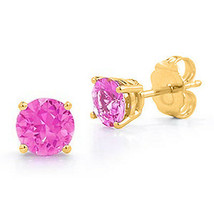 3.00 Ct 7mm 14K Yellow Gold October Pink Sapphire Round Cut Stud Earrings Push - £30.76 GBP