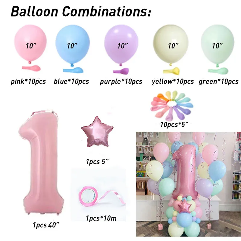 Play 63pcs Aaroon Latex balloons Candy Pink Ballons Set 1 2 3 4 5 6 7 8 9 Birthd - £23.18 GBP