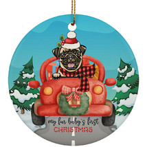 Pug Dog Circle Ornament Fur Baby&#39;s First Christmas Pet Lover Gift Decor - £15.75 GBP