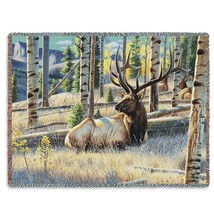 54x72 ELK Buck Mountain Wildlife Tapestry Afghan Throw Blanket  - $63.36
