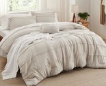Beige Queen Comforter Set - 4 Pieces Pinch Pleat Bed Set, Down Alternati... - £74.51 GBP