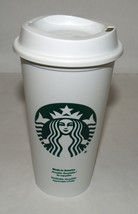 STARBUCKS Reusable White Plastic Cup Tumbler with Lid - Green Mermaid Logo - $6.59