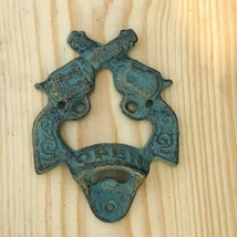 Cast Iron Crossed Pistols Bottle Opener Wall Mount Bar Kitchen Barware Beer Soda - $12.99