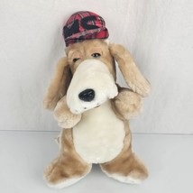 Art&#39;s Arts Toy Mfg Co Stuffed Plush Tan Beige Puppy Dog Plaid 1984 Sleuth Hat - £31.64 GBP