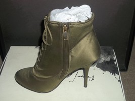 Elizabeth James ROZ Satin Khaki Fab Lace Up Ankle Boots Choose Size New - $149.99