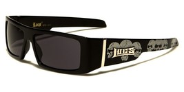Locs Triple Skulls Slim Black Rectangular Biker Sport Wrap Around Sunglasses Nwt - £6.69 GBP