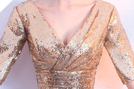 Gold Long Sequin Dress Gowns Women Half Sleeve Plus Size Sequin Dress image 8