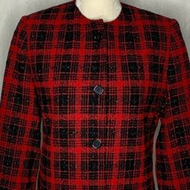 Preston &amp; York Wool Blend Blazer Jacket Womens 8 Petite Red Black Plaid  - £32.67 GBP