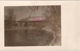 RPPC Steel Bridge Barns Second Bridge Distance Creek Snow Pink Sky Postcard Z17 - £10.37 GBP
