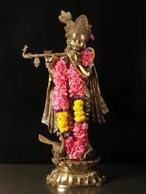  31&quot; Lord Krishna Playing Flute | Brass Statue | Lord Krishna Statue | Handmade - £943.16 GBP