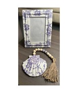 Handmade Coastal Beaded Frame Set: 4x6 Wooden Picture Frame & Shell Tassel - $29.00