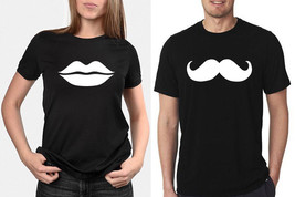 Couples Matching T-shirts Moustaches and Lips Cool Vintage Tees - £14.83 GBP