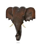 Thai Elephant Head Sculpture Hand Carved Wall Art 12X12 - £40.67 GBP