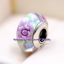 925 Sterling Silver Handmade Glass Bead Lampwork Tricolor Peony Flowers Murano G - £3.98 GBP